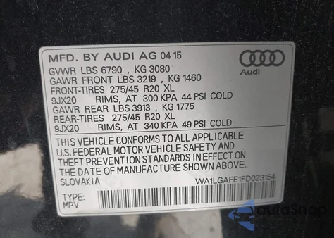 2015 Audi Q7 3.0T Premium из США, поврежденный, VIN WA1LGAFE1FD023154